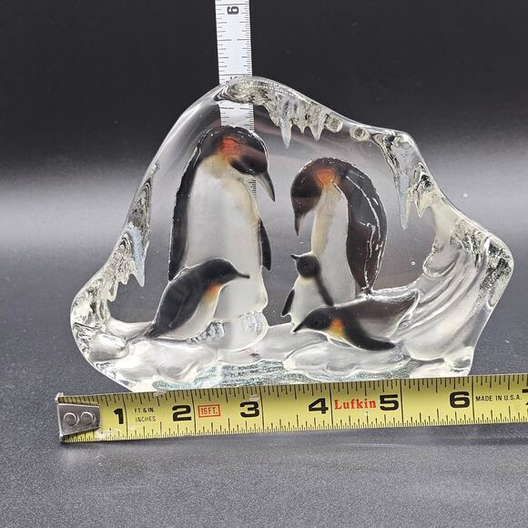 Crystal Glass Penguin Sculpture Iceberg Wildlife Art Figurine Family Scene - Picture 5 of 6